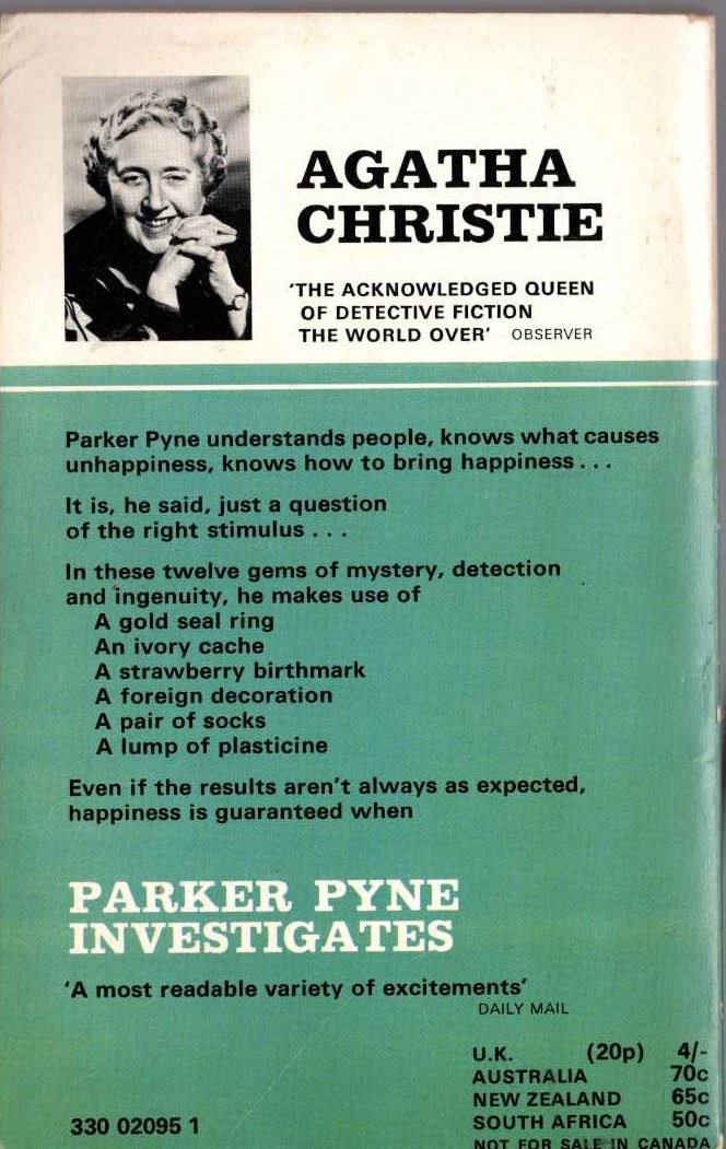 Agatha Christie  PARKER PYNE INVESTIGATES magnified rear book cover image