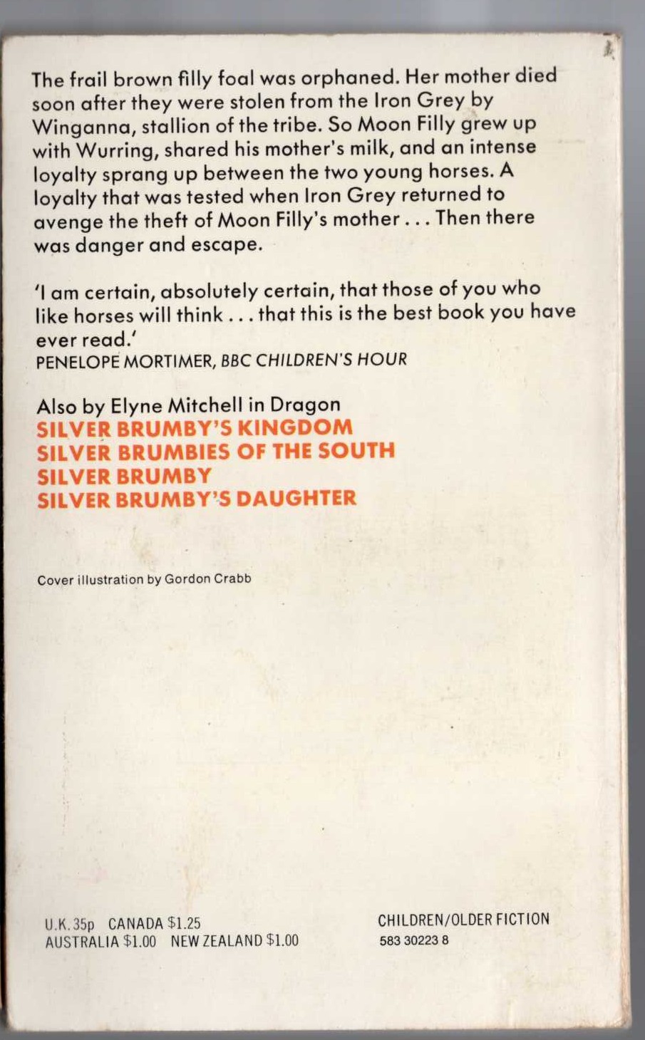 Elyne Mitchell  MOON FILLY magnified rear book cover image