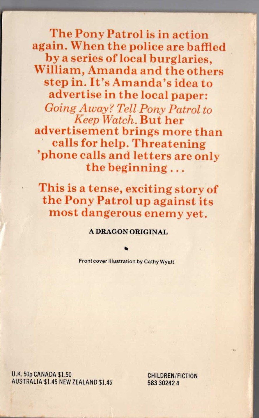 Christine Pullein-Thompson  PONY PATROL FIGHTS BACK magnified rear book cover image
