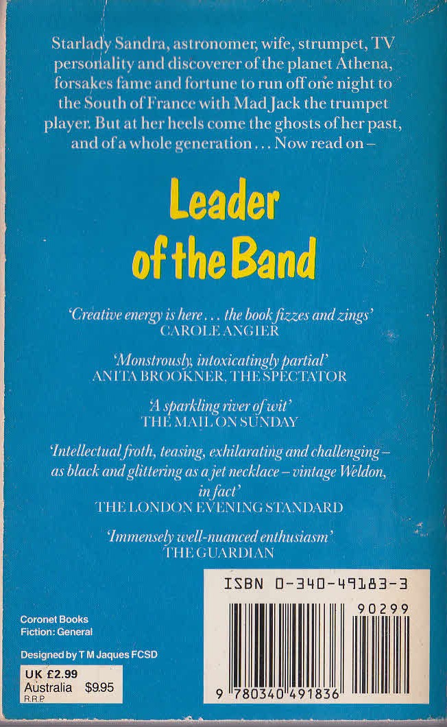 Fay Weldon  LEADER OF THE BAND magnified rear book cover image