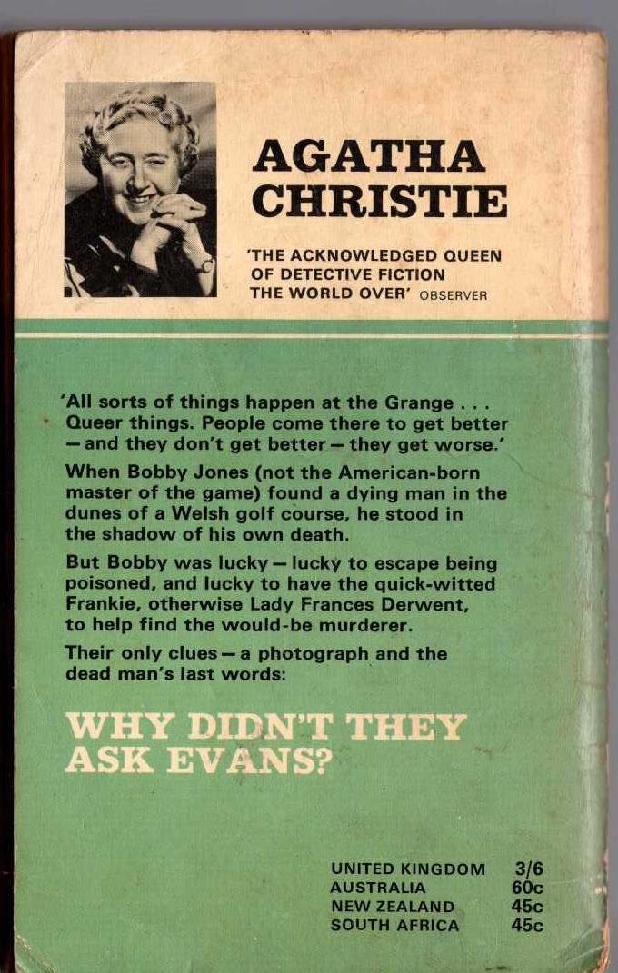 Agatha Christie  WHY DIDN'T THEY AS EVANS? magnified rear book cover image
