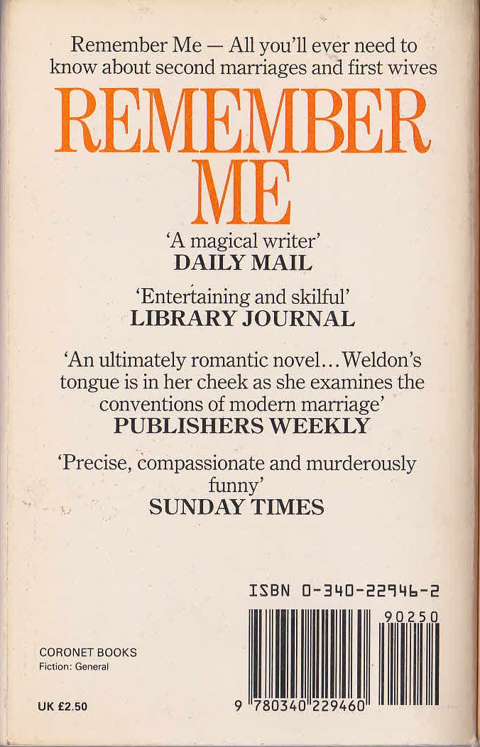 Fay Weldon  REMEMBER ME magnified rear book cover image