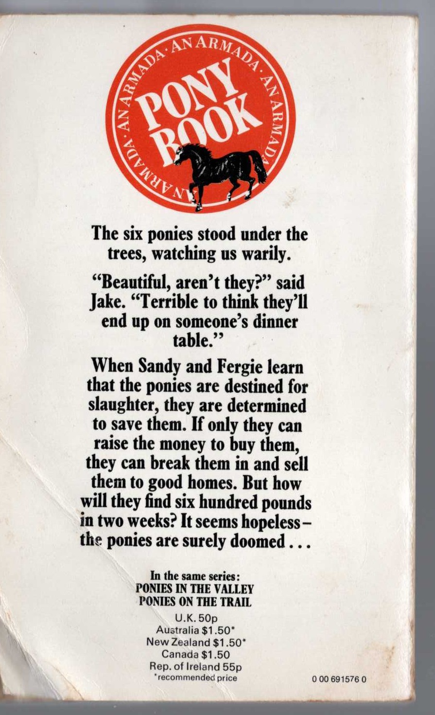 Diana Pullein-Thompson  PONIES IN PERIL magnified rear book cover image