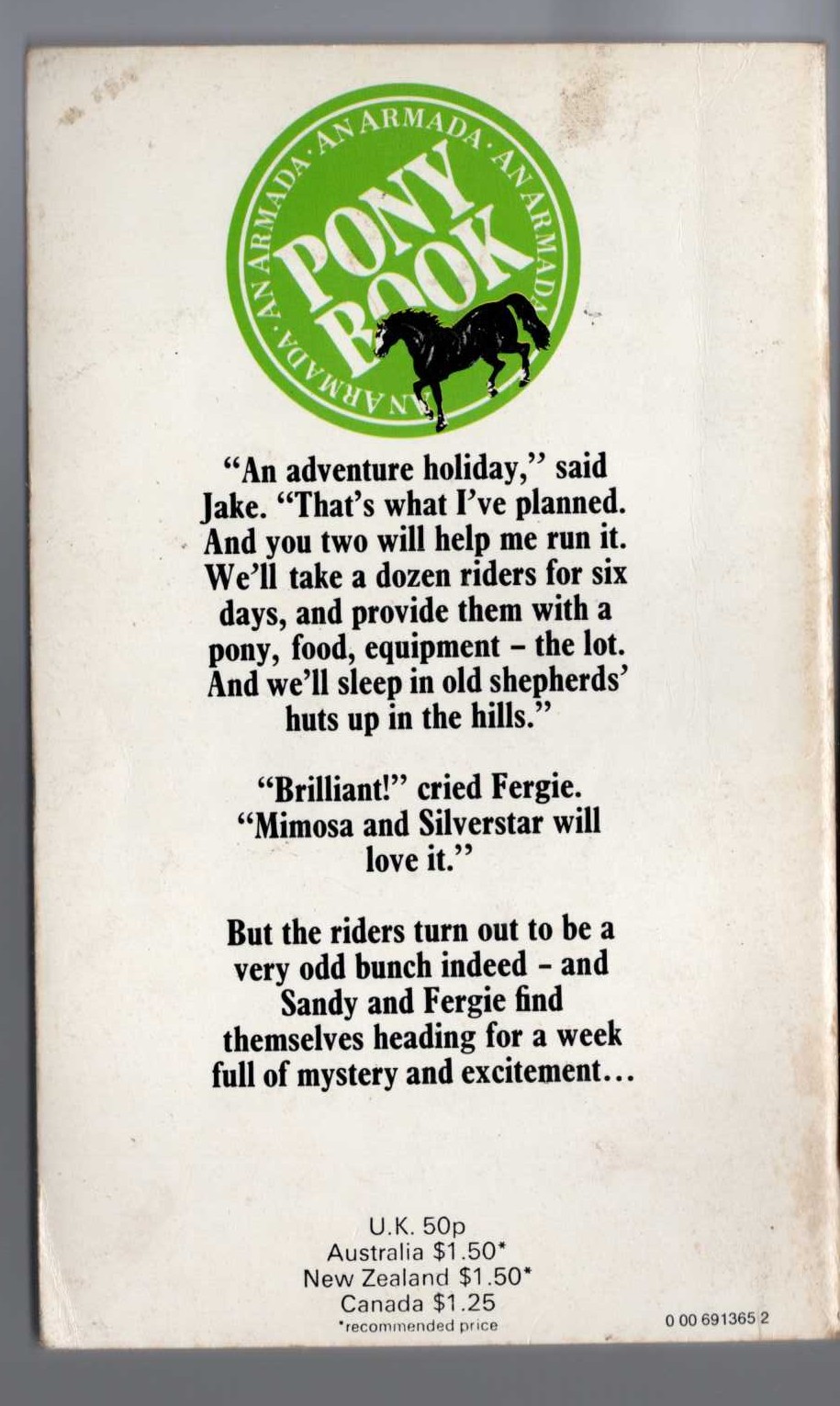 Diana Pullein-Thompson  PONIES ON THE TRAIL magnified rear book cover image