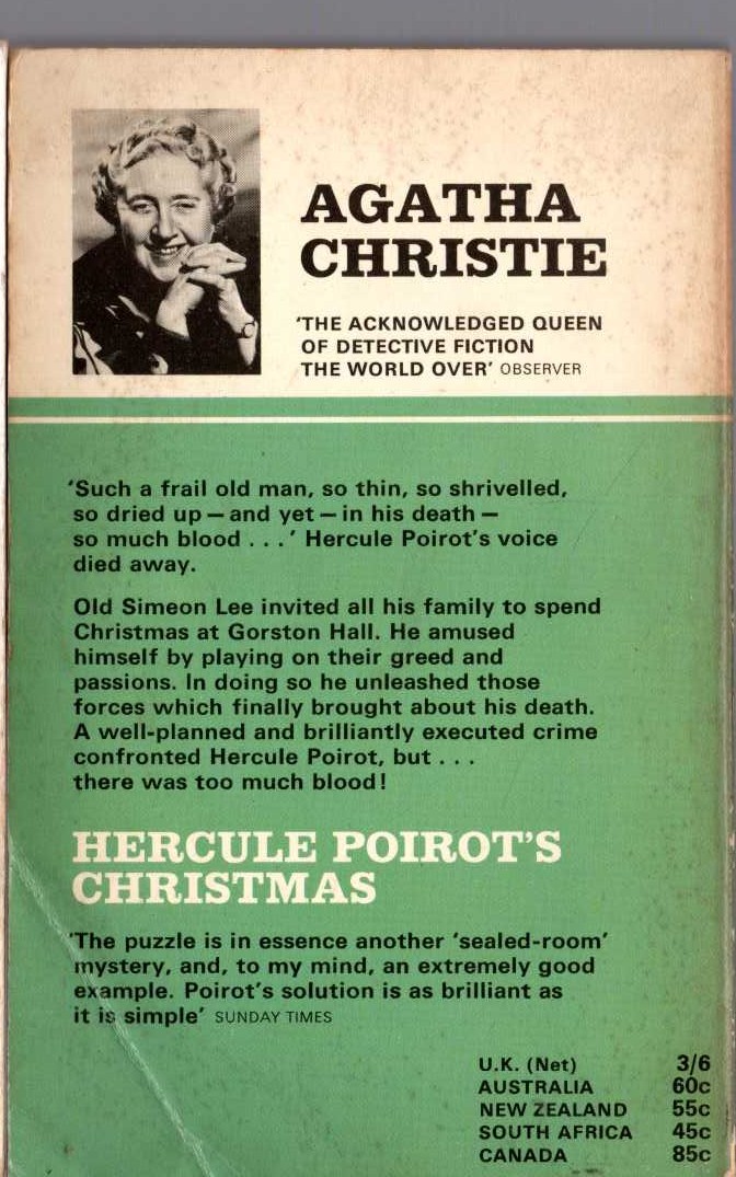 Agatha Christie  HERCULE POIROT'S CHRISTMAS magnified rear book cover image