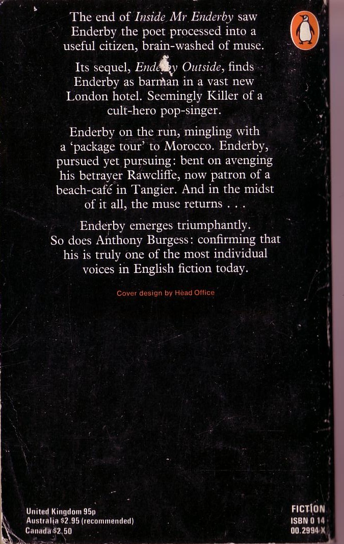 Anthony Burgess  ENDERBY OUTSIDE magnified rear book cover image