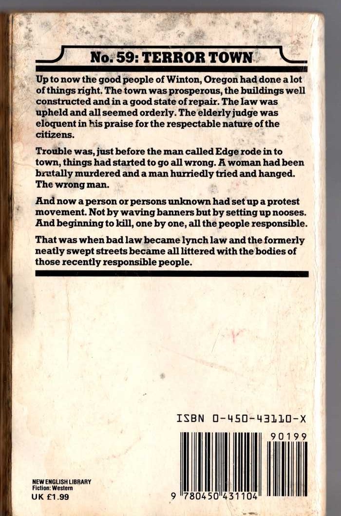 George G. Gilman  EDGE 59: TERROR TOWN magnified rear book cover image