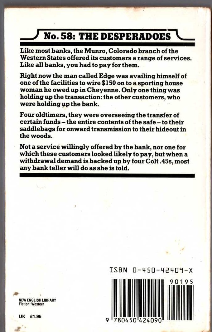 George G. Gilman  EDGE 58: THE DESPERADOES magnified rear book cover image