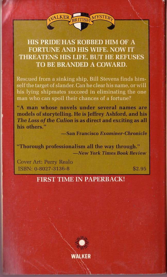 Jeffrey Ashford  THE LOSS OF THE CULION magnified rear book cover image