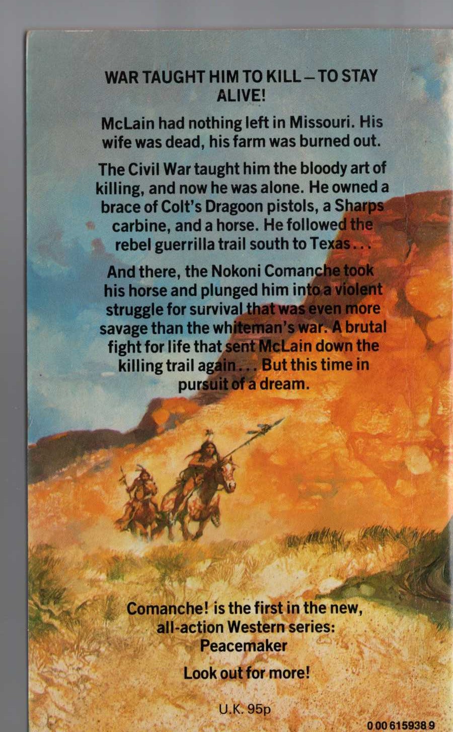 William S. Brady  PEACEMAKER 1: COMANCHE! magnified rear book cover image