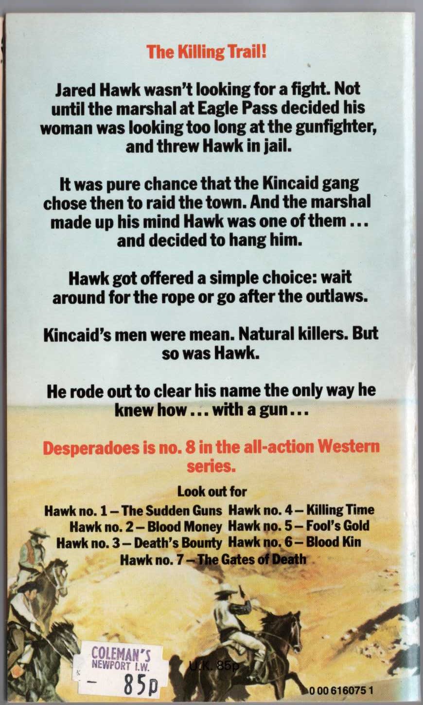 William S. Brady  HAWK 8: DESPERADOES magnified rear book cover image