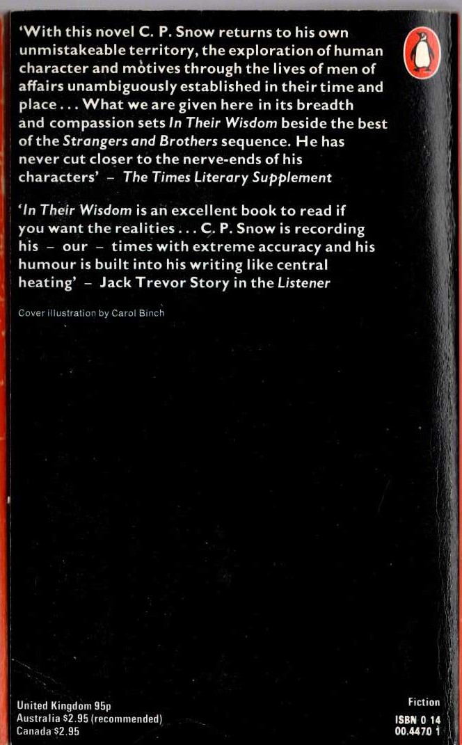 C.P. Snow  IN THEIR WISDOM magnified rear book cover image