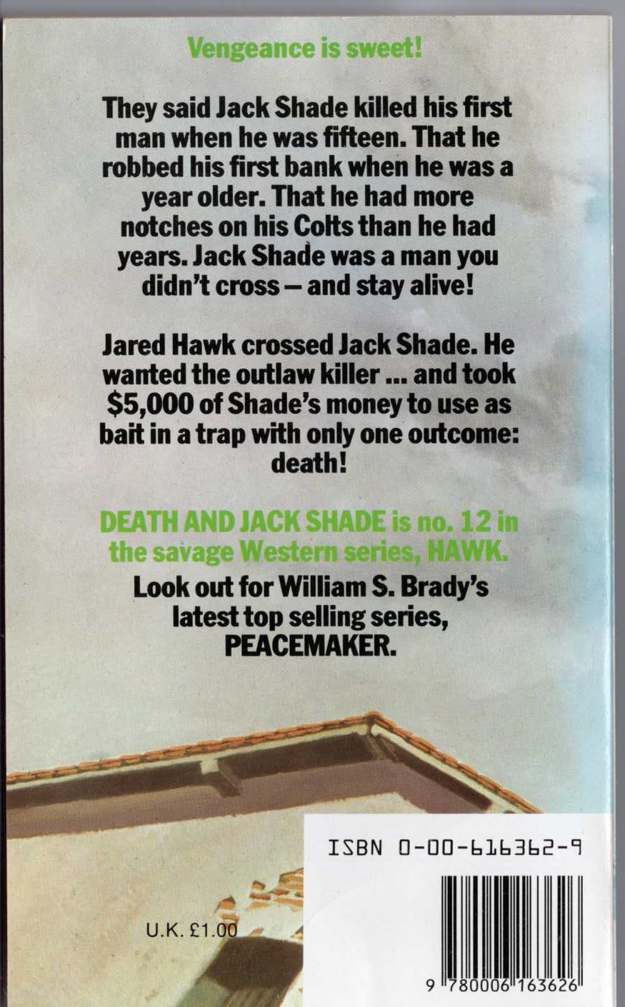 William S. Brady  HAWK 12: DEATH AND JACK SHADE magnified rear book cover image
