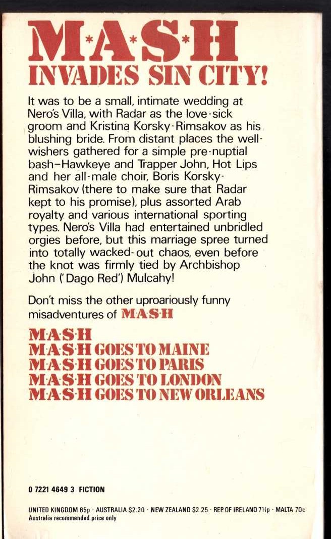 Richard Hooker  MASH GOES TO LAS VEGAS magnified rear book cover image