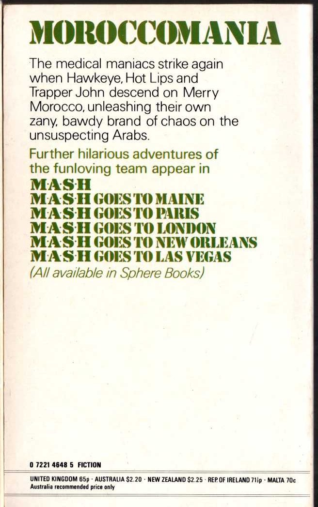Richard Hooker  MASH GOES TO MOROCCO magnified rear book cover image