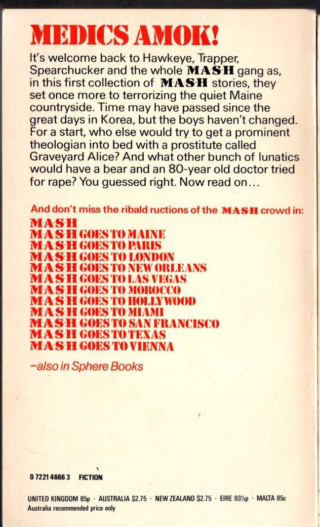 Richard Hooker  MASH MANIA magnified rear book cover image