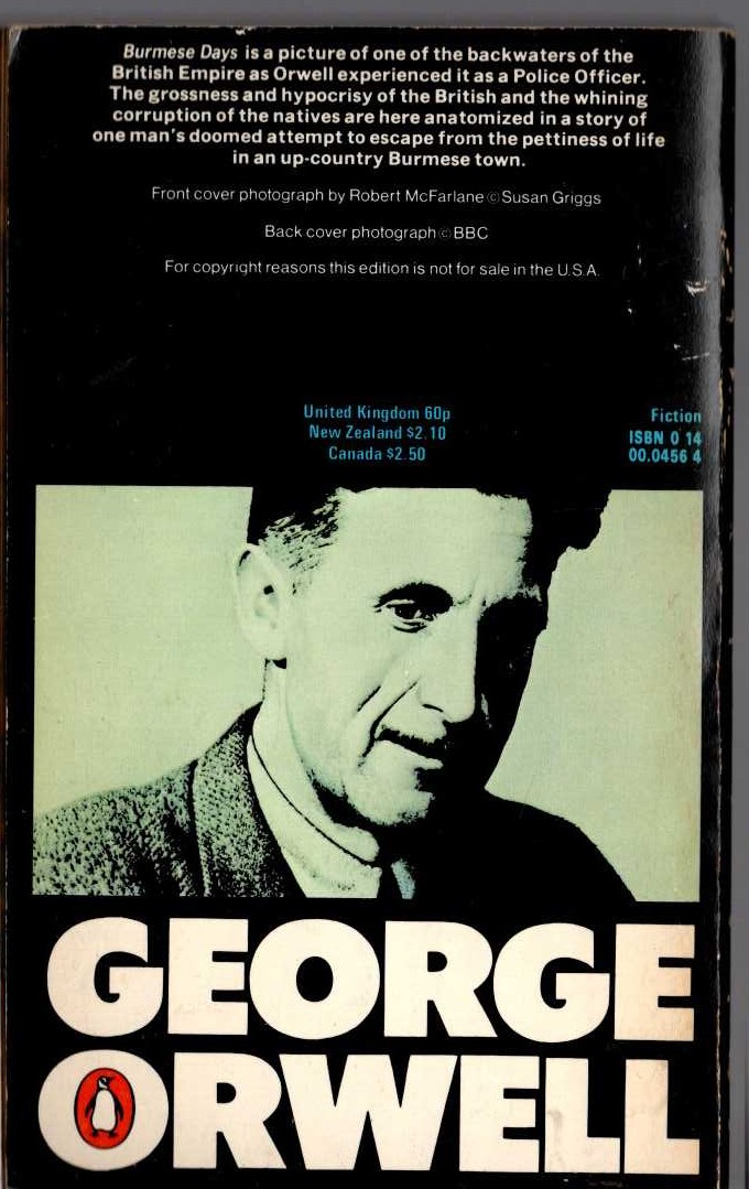 George Orwell  BURMESE DAYS magnified rear book cover image