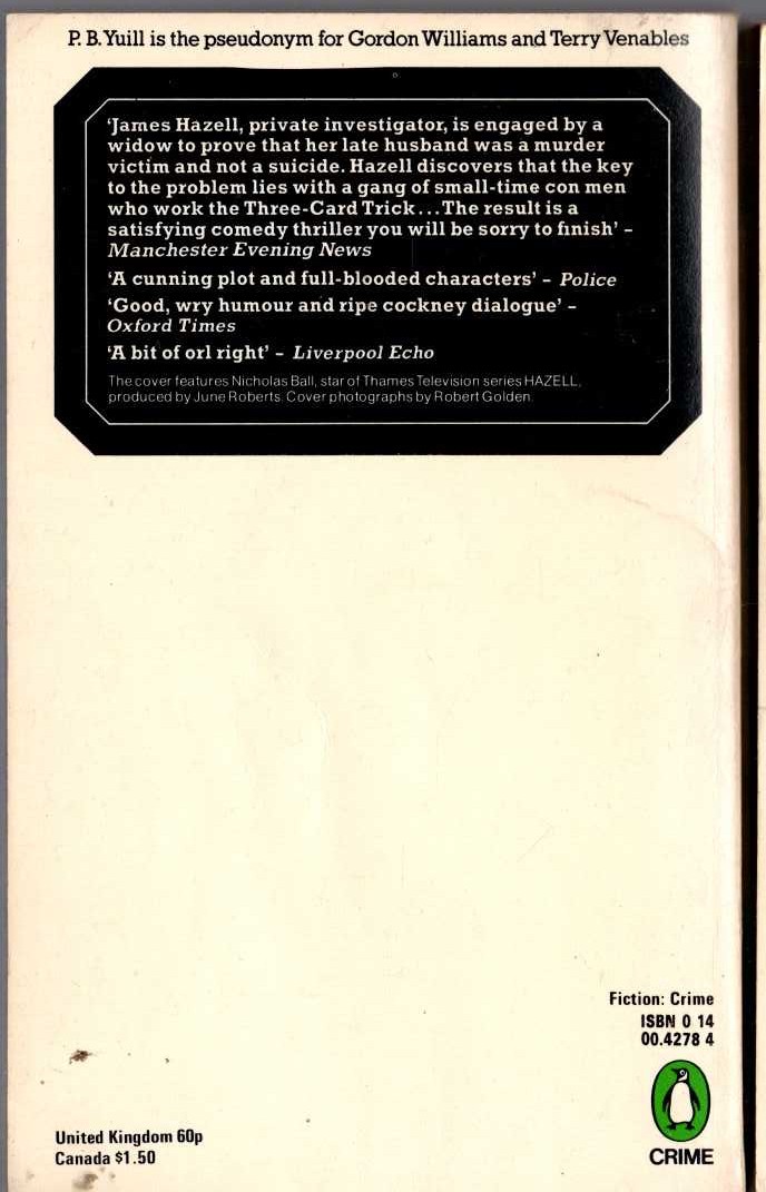 P.B. Yuill  HAZELL AND THE THREE-CARD TRICK magnified rear book cover image