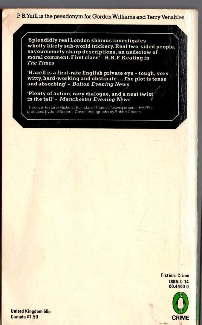 P.B. Yuill  HAZELL AND THE MENACING JESTER magnified rear book cover image