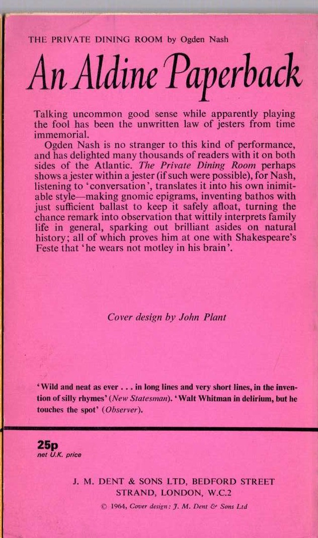 Ogden Nash  THE PRIVATE DINING ROOM and other verses magnified rear book cover image