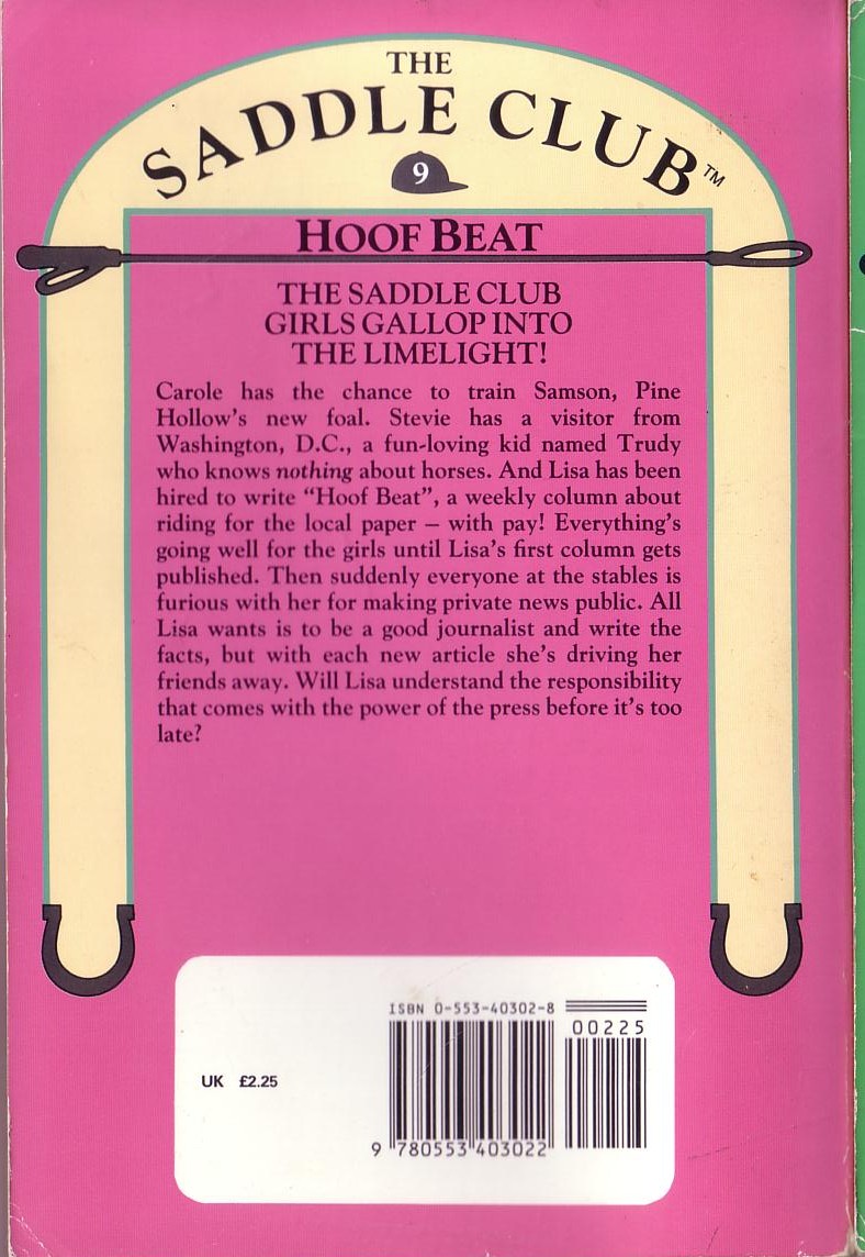 Bonnie Bryant  THE SADDLE CLUB 9: Hoof Beat magnified rear book cover image