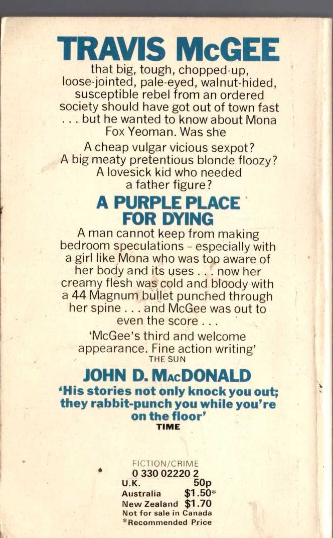 John D. MacDonald  A PURPLE PLACE FOR DYING magnified rear book cover image