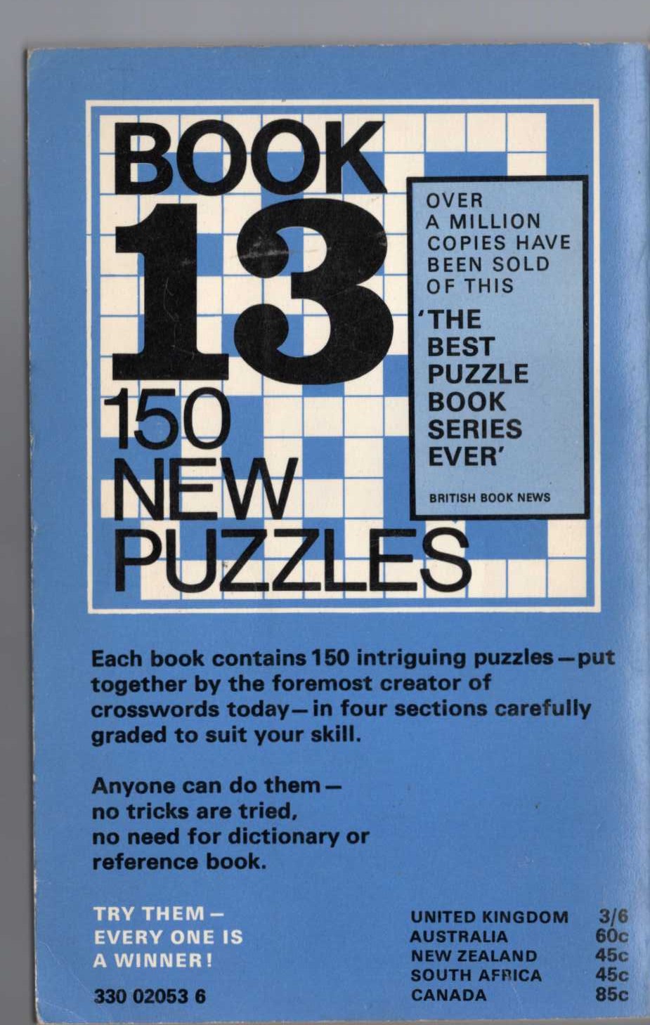L.W. Burgess (edits) THE THIRTEENTH PAN BOOK OF CROSSWORDS magnified rear book cover image