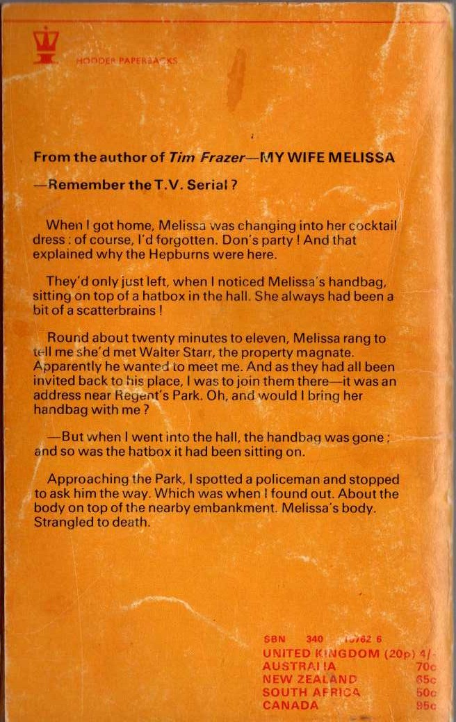Francis Durbridge  MY WIFE MELISSA magnified rear book cover image