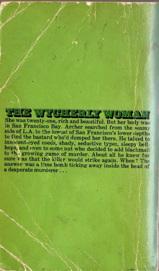 Ross Macdonald  THE WYCHERLY WOMAN magnified rear book cover image