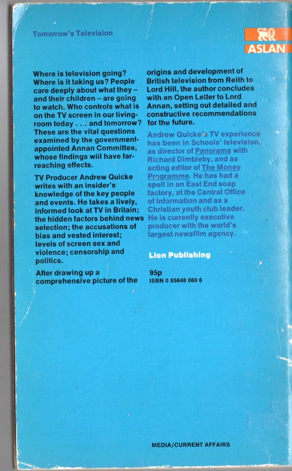Andrew Quicke  TOMORROW'S TELEVISION magnified rear book cover image
