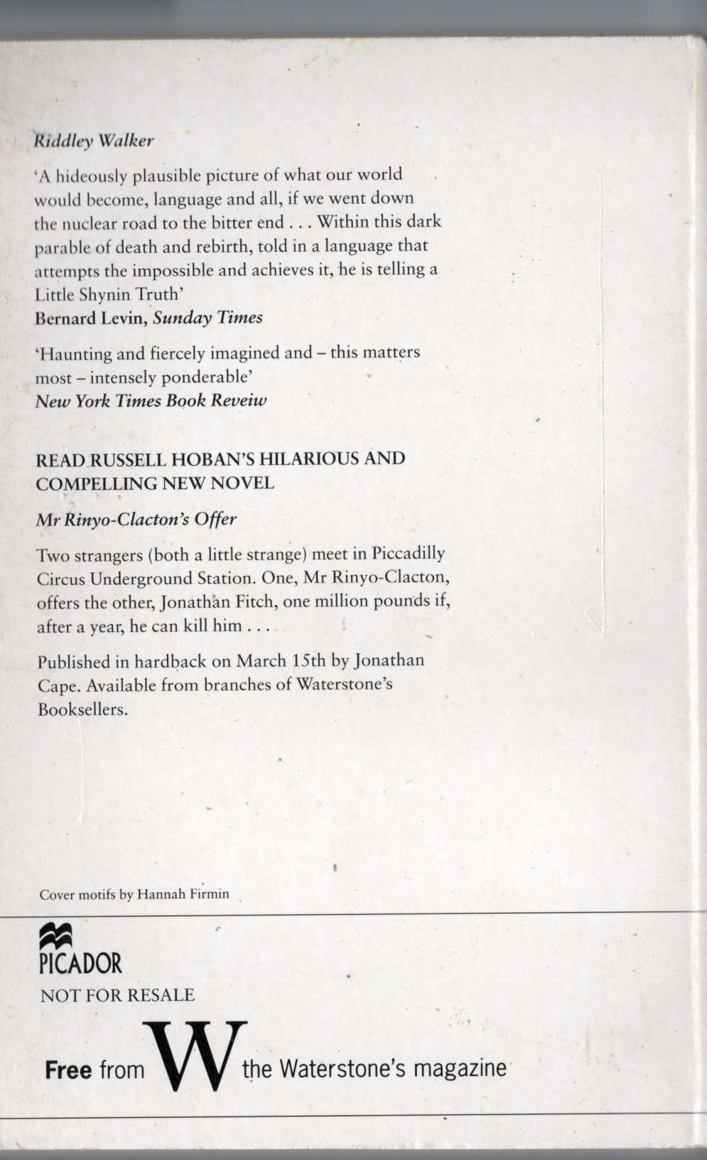 Russell Hoban  RIDDLEY WALKER magnified rear book cover image