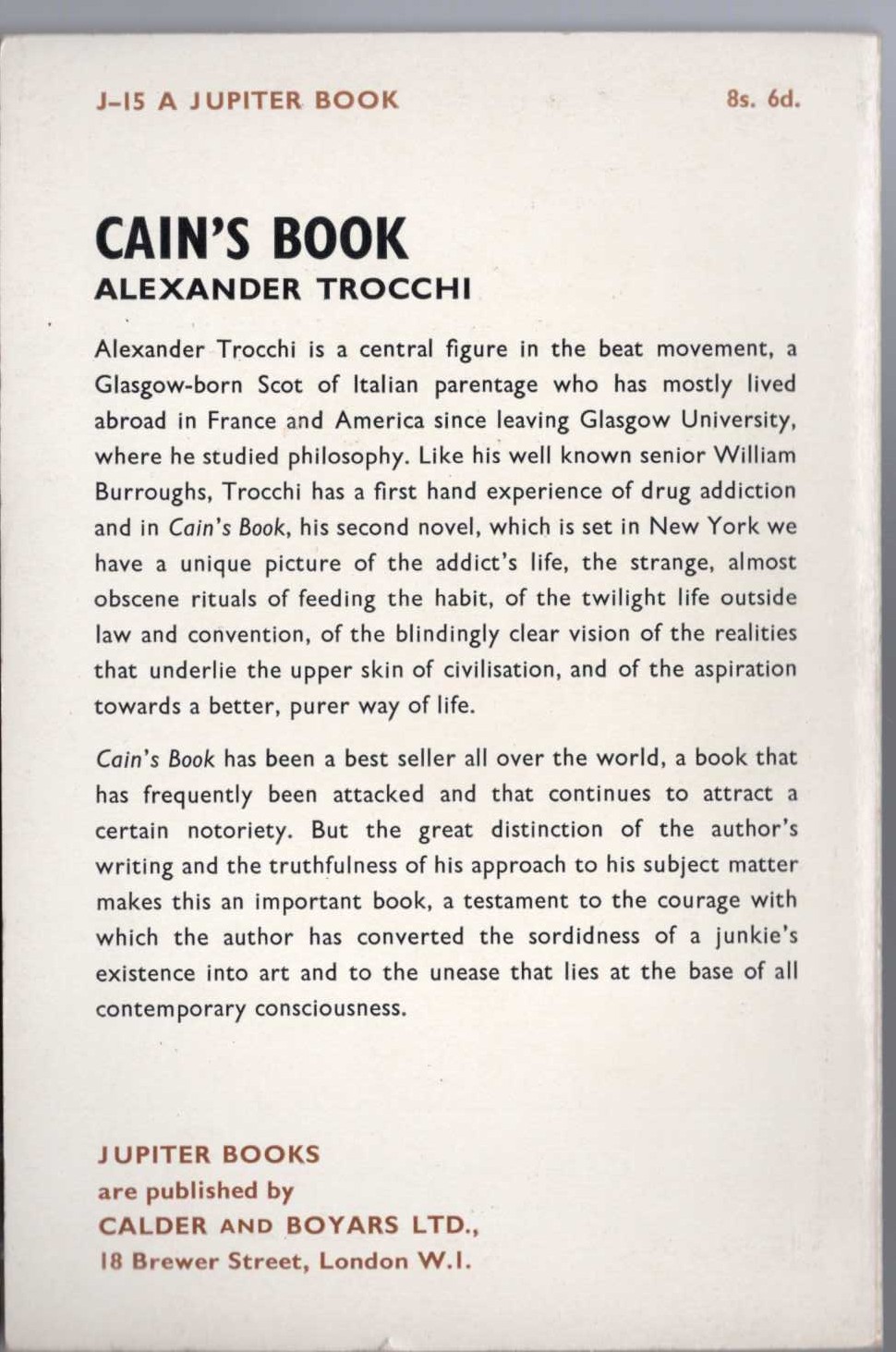 Alexander Trocchi  CAIN'S BOOK magnified rear book cover image