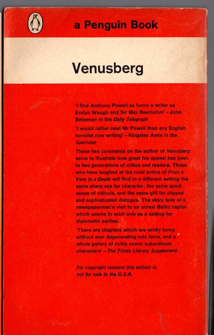 Anthony Powell  VENUSBERG magnified rear book cover image