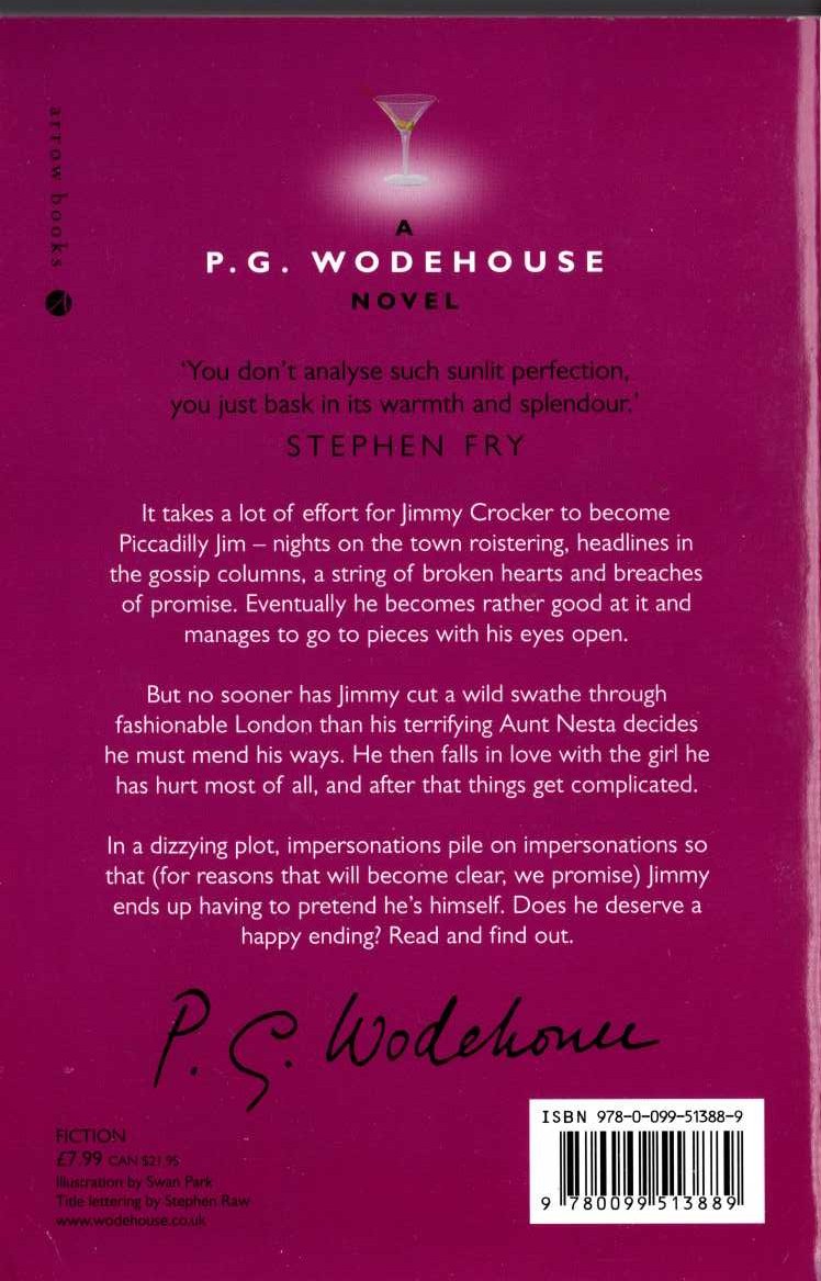 P.G. Wodehouse  PICCADILLY JIM magnified rear book cover image