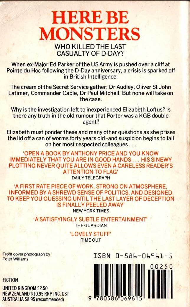 Anthony Price  HERE BE MONSTERS magnified rear book cover image