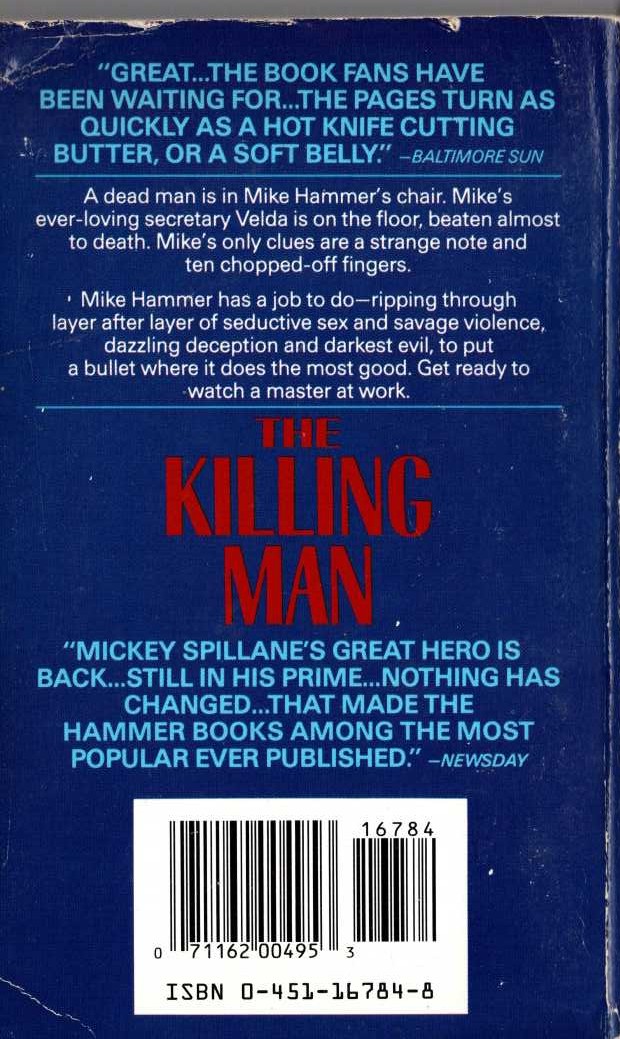 Mickey Spillane  THE KILLING MAN magnified rear book cover image