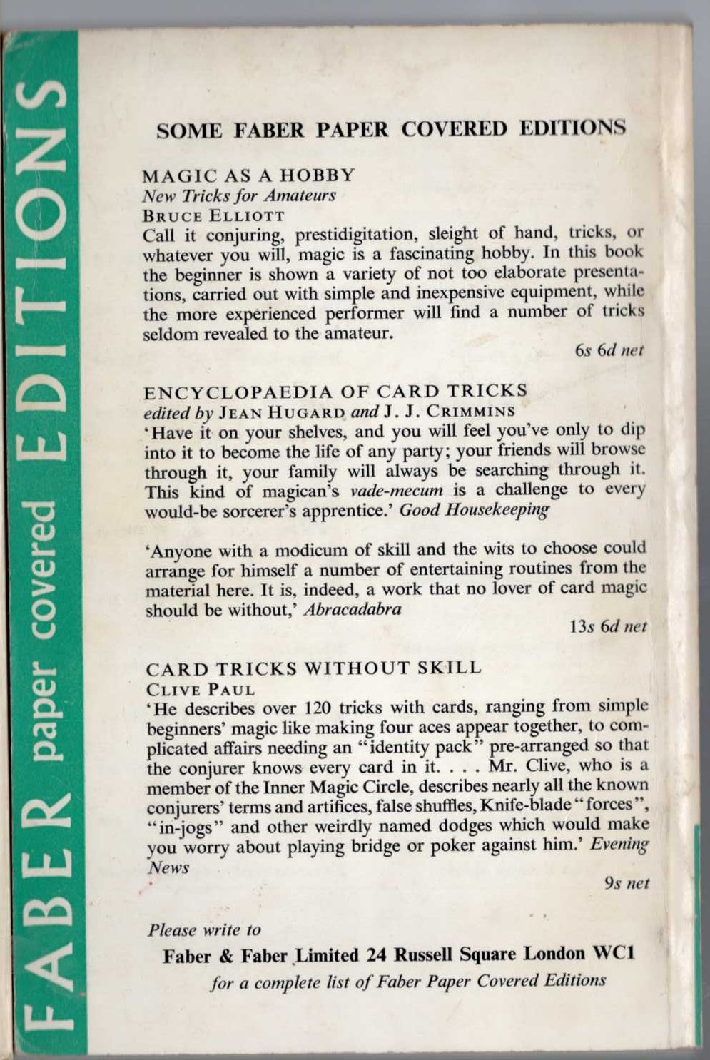 Bruce Elliott  CLASSIC SECRETS OF MAGIC magnified rear book cover image