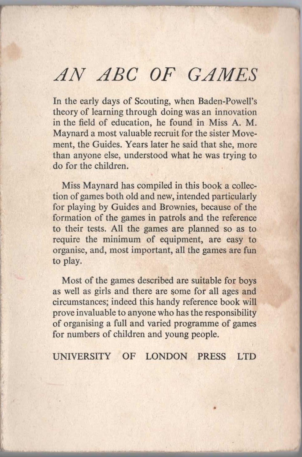 A.M. Maynard  AN ABC OF GAMES magnified rear book cover image