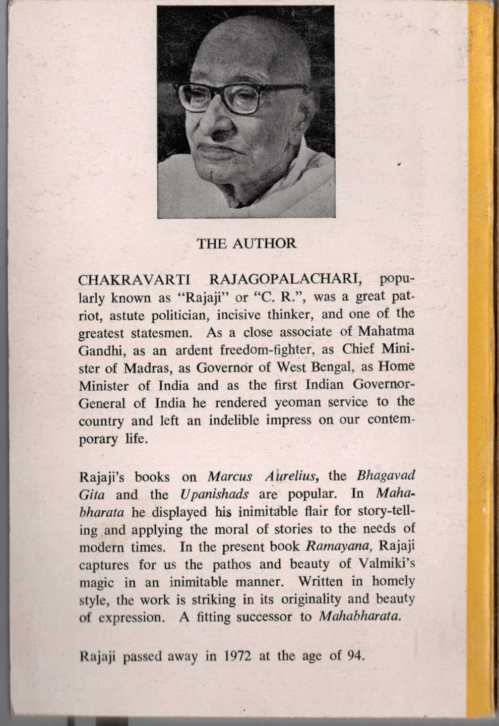 C. Rajagopalachari  RAMAYANA magnified rear book cover image