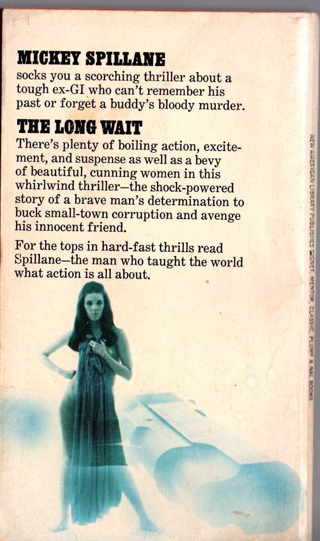 Mickey Spillane  THE LONG WAIT magnified rear book cover image