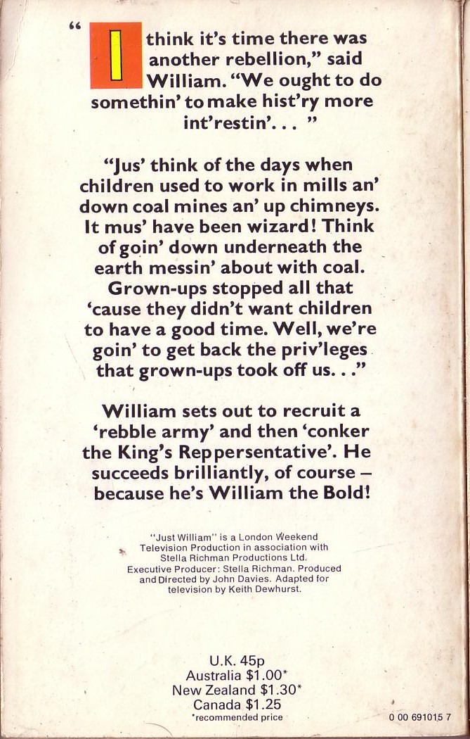 Richmal Crompton  WILLIAM - THE BOLD (TV tie-in) magnified rear book cover image