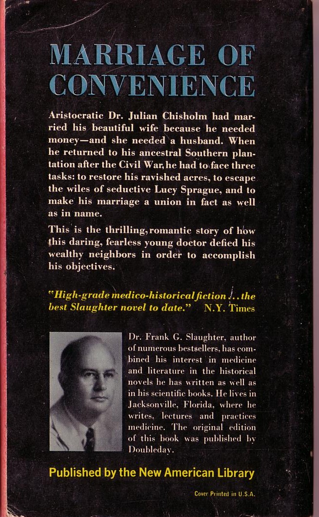 Frank G. Slaughter  THE STUBBORN HEART magnified rear book cover image