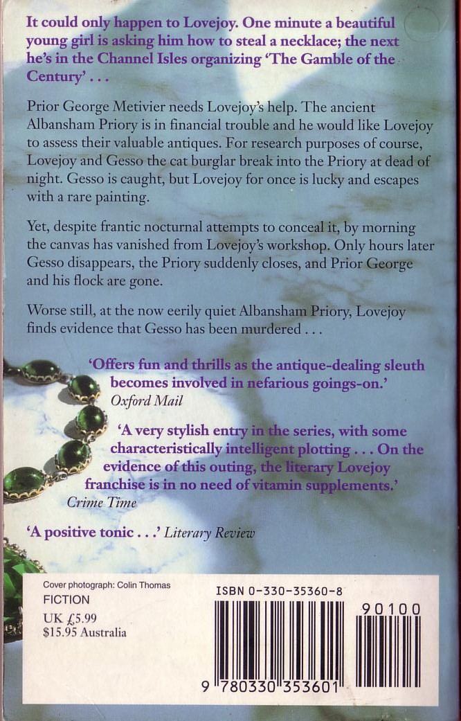 Jonathan Gash  THE RICH AND THE PROFANE magnified rear book cover image
