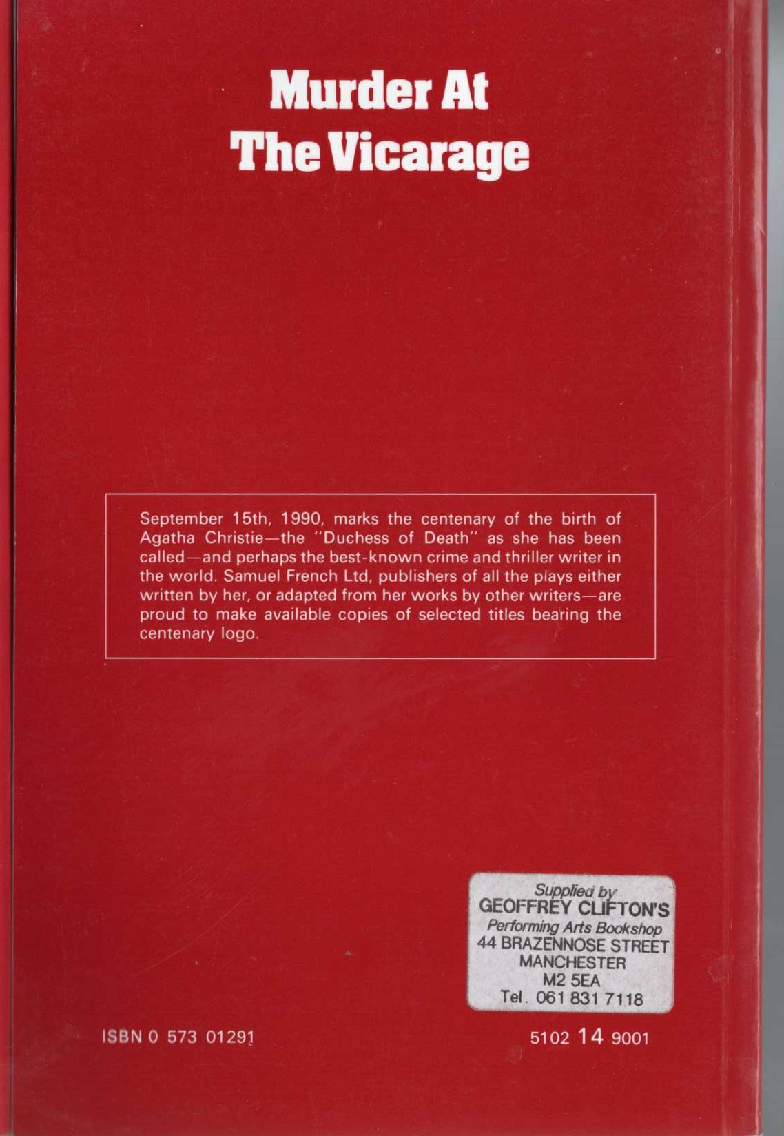 Agatha Christie  MURDER AT THE VICARAGE magnified rear book cover image