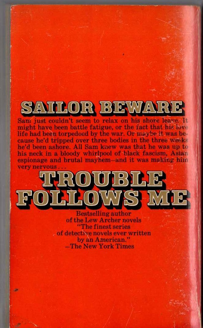 Ross Macdonald  TROUBLE FOLLOWS ME magnified rear book cover image
