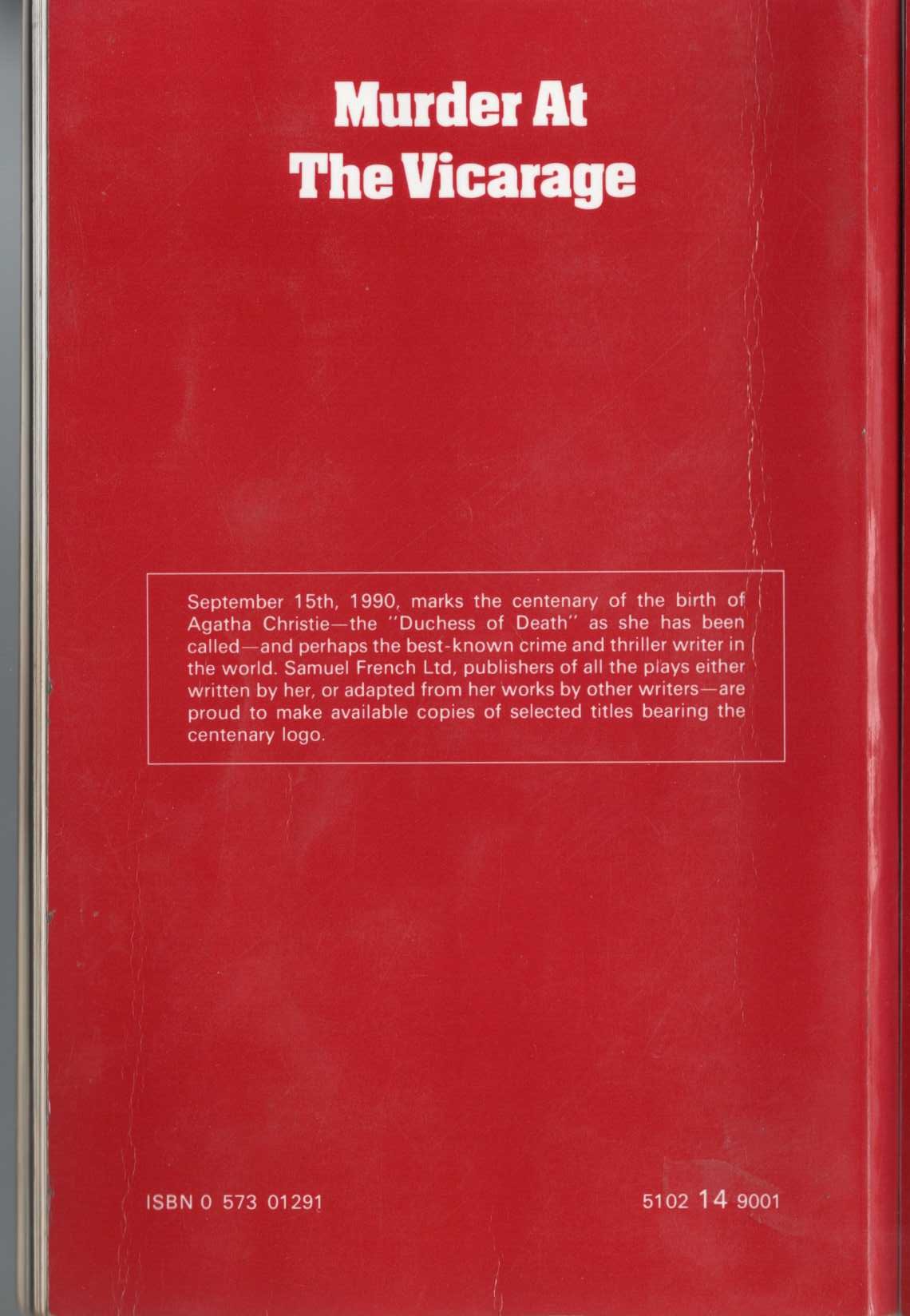(Agatha Christie dramatized by Moie Charles and Barbara Toy) MURDER AT THE VICARAGE magnified rear book cover image
