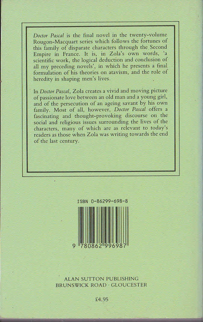 Emile Zola  DOCTOR PASCAL magnified rear book cover image