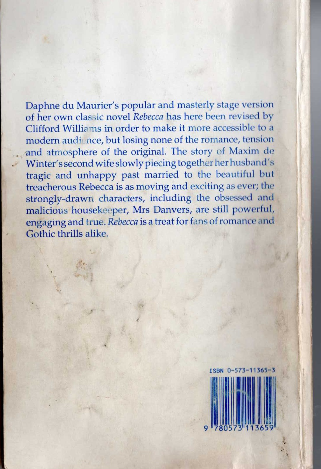 Daphne du Maurier (adapted_by_Clifford_Williams) REBECCA. A Play magnified rear book cover image