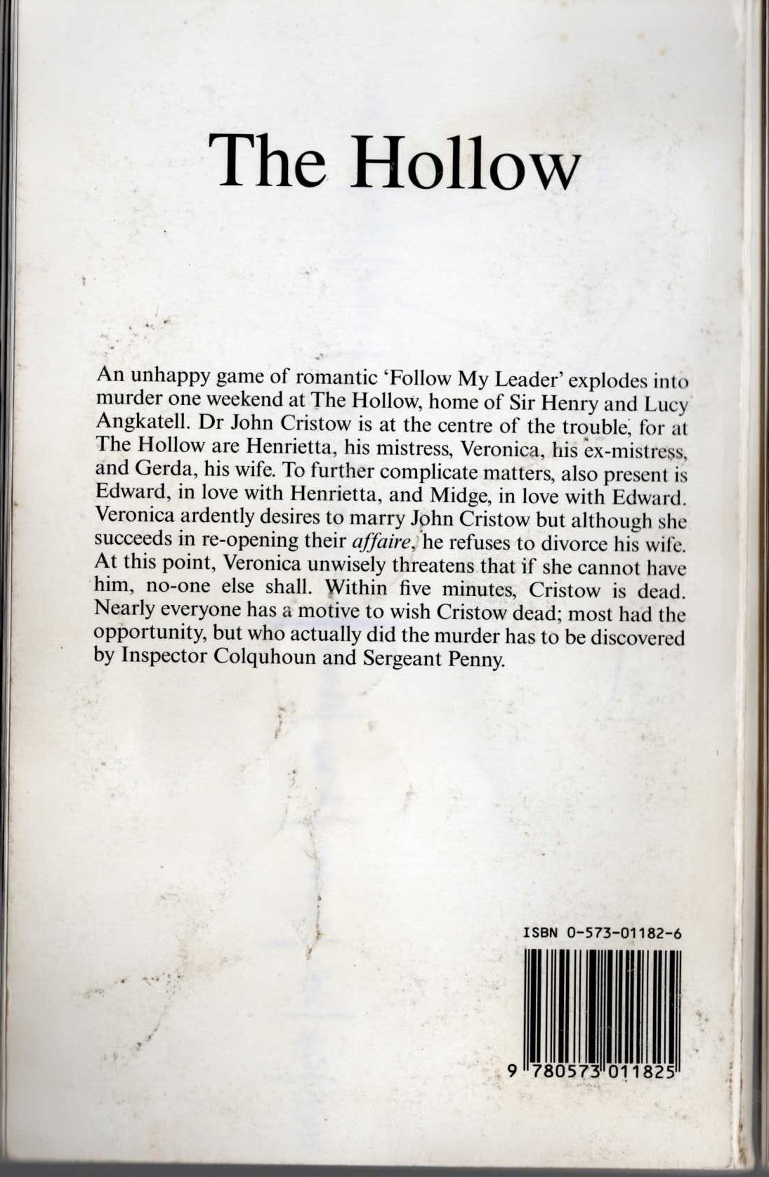 Agatha Christie  THE HOLLOW. A Play magnified rear book cover image