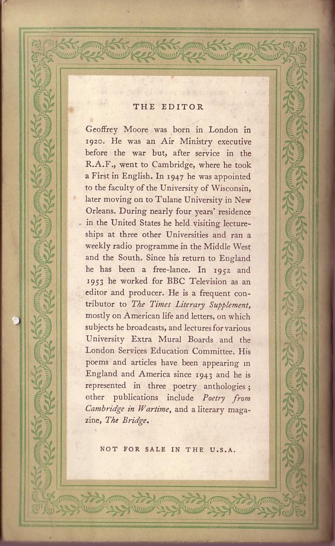 Geoffrey Moore (edits) THE PENGUIN BOOK OF MODERN AMERICAN VERSE magnified rear book cover image